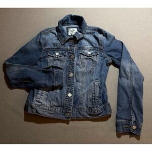 Mudd Trucker Jacket Girls Medium Blue Denim Button Long Sleeve‎ Y2K.